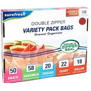 NEW Surefresh 168ct Storage Bag Variety Pack - Double Zipper Drawer Organizer